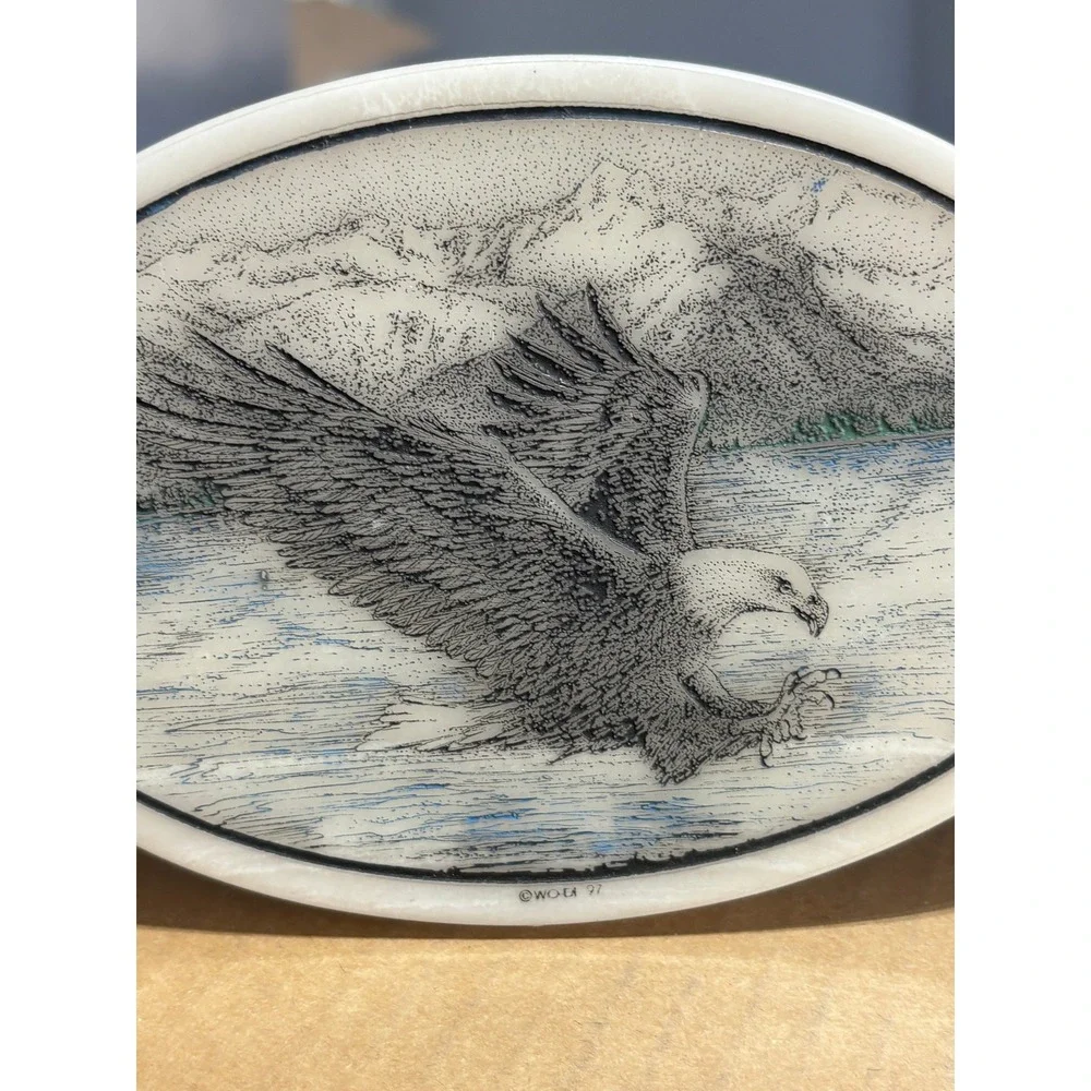 Vintage WO-DI Scrimshaw Style Bald Eagle Plaques Set of 2 Janet Hammet 1997 TN‎